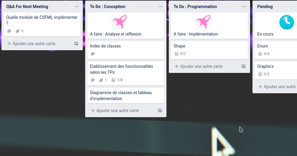 Tableau trello au début du projet